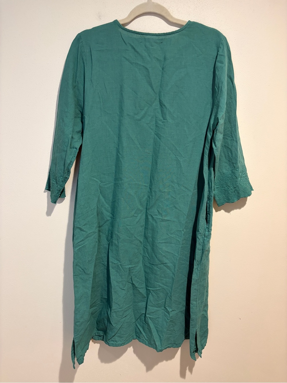 Gudrun Sjoden Teal Embroidered Button Down Dress Cotton Linen Lagenlook Medium - Picture 11 of 15